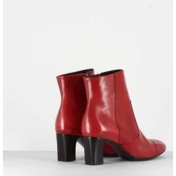 Bottines Petit Talons En Cuir Rouge F568 - Garrice Lab