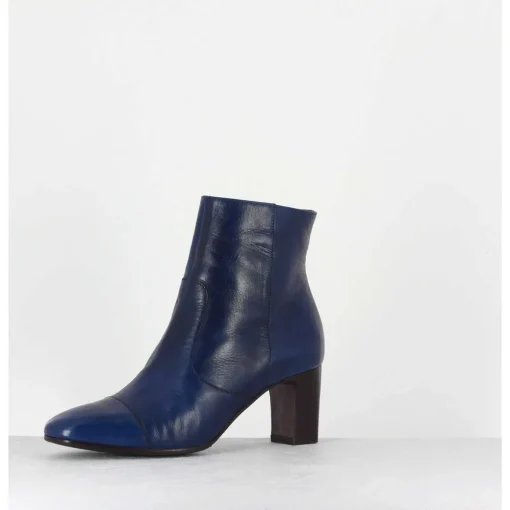 Bottines Petit Talons En Cuir Marine F568 - Garrice Lab