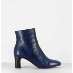 Bottines Petit Talons En Cuir Marine F568 - Garrice Lab