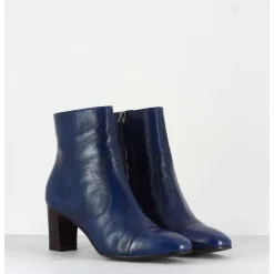 Bottines Petit Talons En Cuir Marine F568 - Garrice Lab
