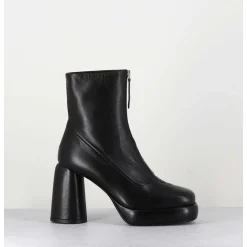 Bottines Plateforme En Cuir Noir Retro A Zip Central - Elsa07 Nero