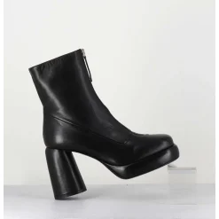 Bottines Plateforme En Cuir Noir Retro A Zip Central - Elsa07 Nero