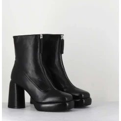 Bottines Plateforme En Cuir Noir Retro A Zip Central - Elsa07 Nero