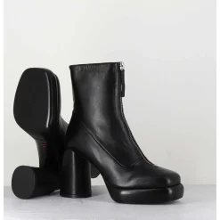 Bottines Plateforme En Cuir Noir Retro A Zip Central - Elsa07 Nero