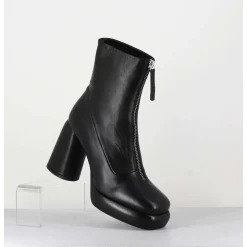 Bottines Plateforme En Cuir Noir Retro A Zip Central - Elsa07 Nero