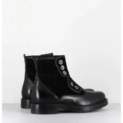 Bottines Plates A Boutons En Cuir Noir - Laco Carly Nero