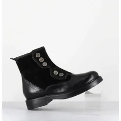 Bottines Plates A Boutons En Cuir Noir - Laco Carly Nero