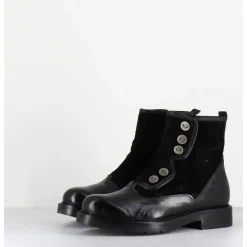 Bottines Plates A Boutons En Cuir Noir - Laco Carly Nero
