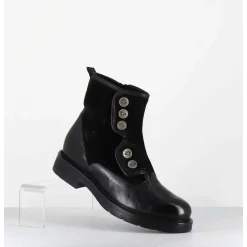 Bottines Plates A Boutons En Cuir Noir - Laco Carly Nero