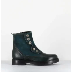 Bottines Plates A Boutons En Cuir Vert & Bleu - Laco Carly Petrolio
