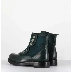 Bottines Plates A Boutons En Cuir Vert & Bleu - Laco Carly Petrolio