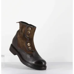 Bottines Plates A Boutons En Cuir Marron - Laco Carly Fango