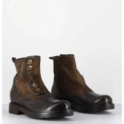 Bottines Plates A Boutons En Cuir Marron - Laco Carly Fango