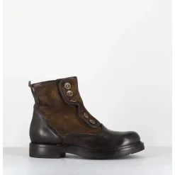 Bottines Plates A Boutons En Cuir Marron - Laco Carly Fango