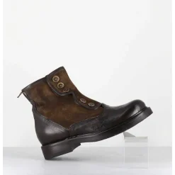 Bottines Plates A Boutons En Cuir Marron - Laco Carly Fango