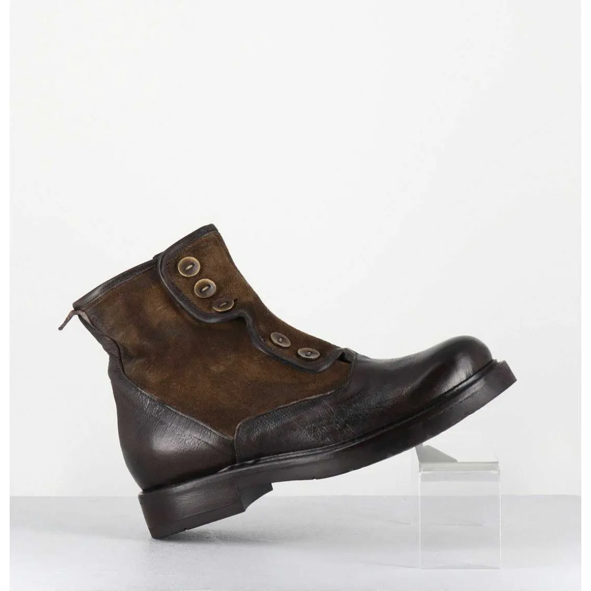Bottines Plates A Boutons En Cuir Marron - Laco Carly Fango