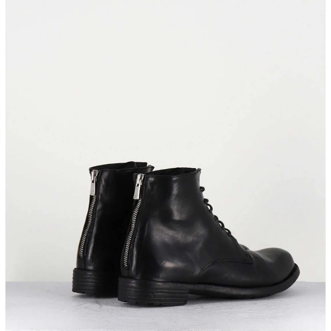 Bottines Plates A Lacets En Cuir Noir - Mars007 Nero
