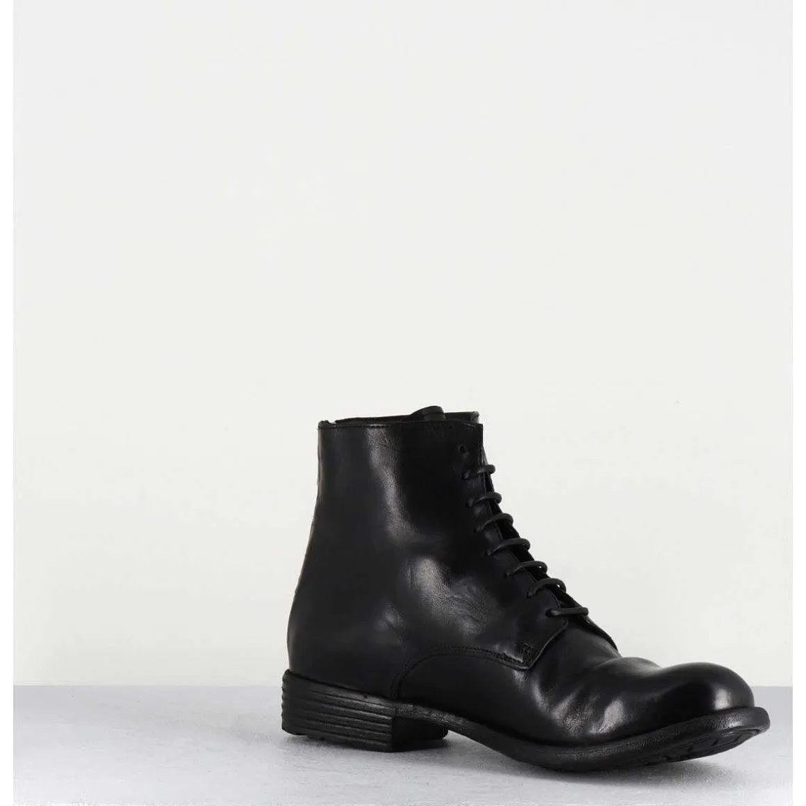 Bottines Plates A Lacets En Cuir Noir - Mars007 Nero