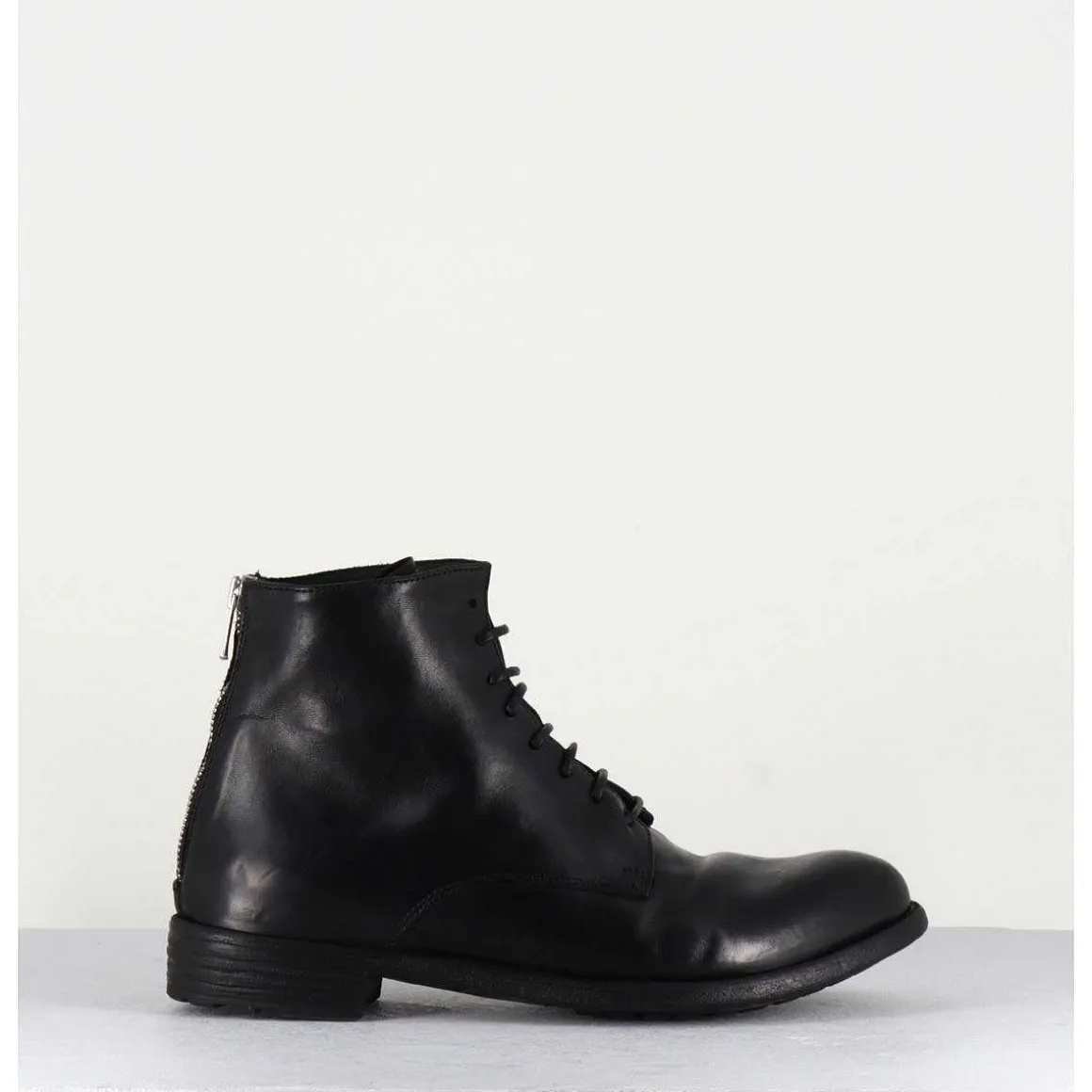 Bottines Plates A Lacets En Cuir Noir - Mars007 Nero