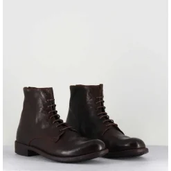 Bottines Plates A Lacets En Cuir Marron - Mars007