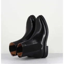 Bottines Plates En Cuir Noir A Elastiques - Camil 70017 Black