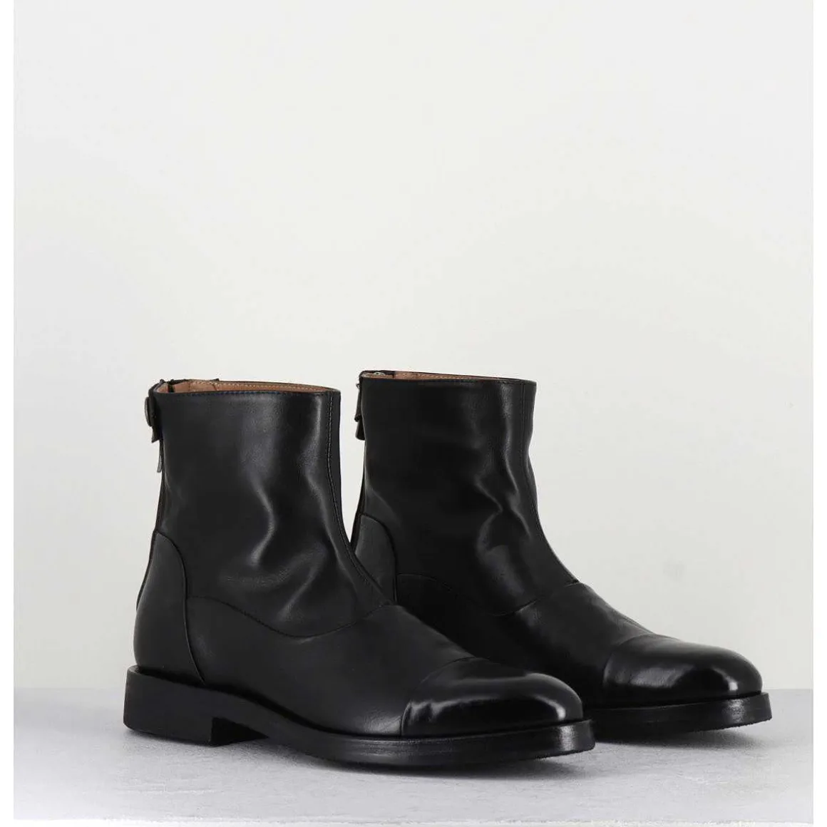 Bottines Plates En Cuir Noir - Camil 70009 Black