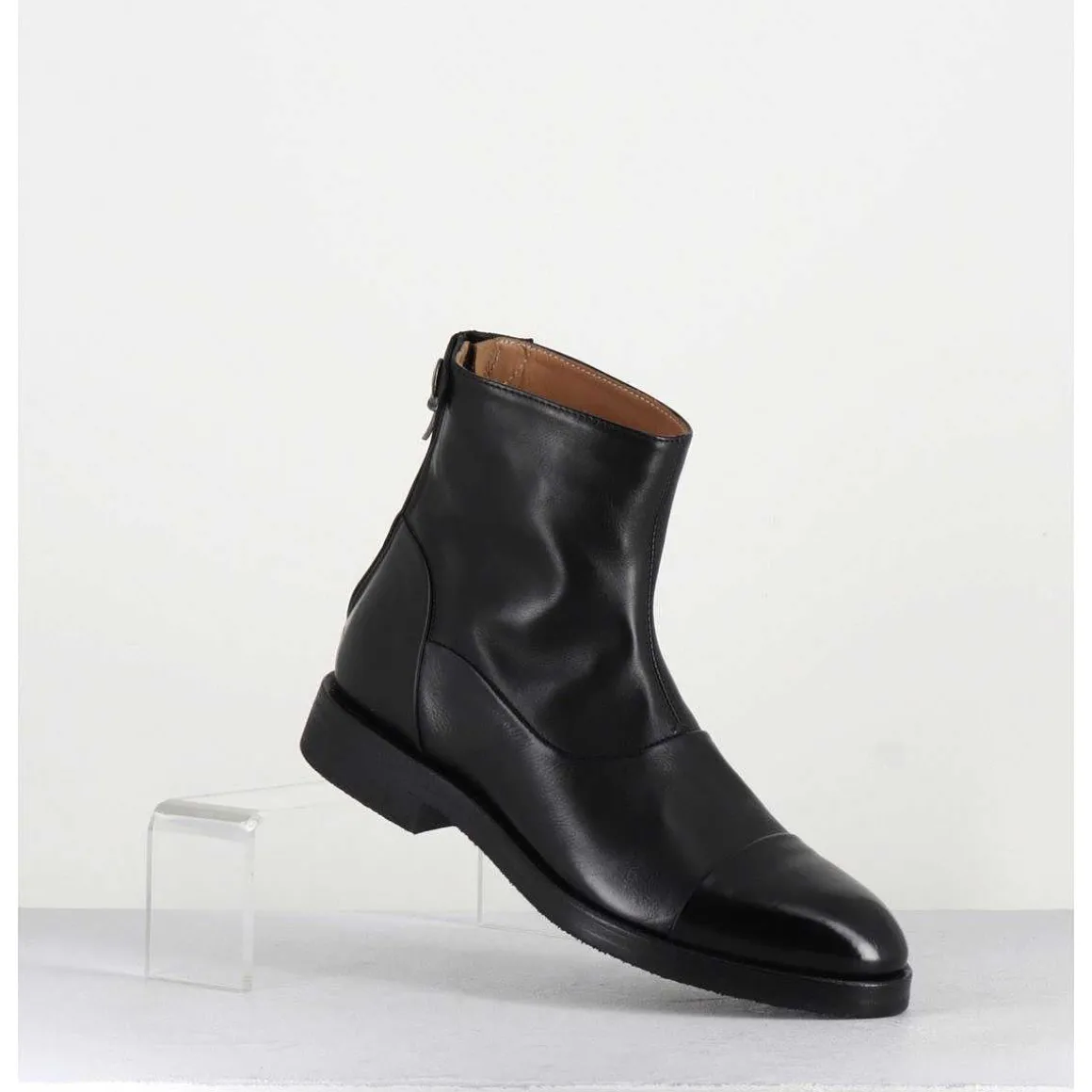 Bottines Plates En Cuir Noir - Camil 70009 Black