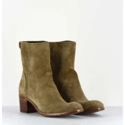 Bottines Talon Bottier En Daim Camel - Maya31019D