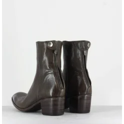 Bottines Talons Bottier En Cuir Gris Taupe - Maya31019