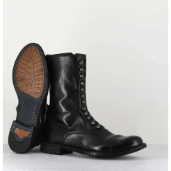 Bottines Tige Haute En Cuir Noir A Boutons - Lexikon101 Nero