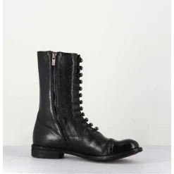 Bottines Tige Haute En Cuir Noir A Boutons - Lexikon101 Nero