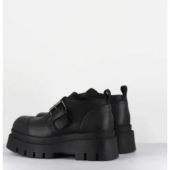 Chaussures A Boucle Reglable En Cuir Noir Semelle Epaisse - 4005 Gas Nero