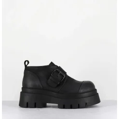 Chaussures A Boucle Reglable En Cuir Noir Semelle Epaisse - 4005 Gas Nero