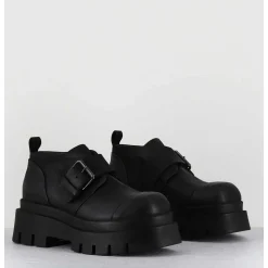 Chaussures A Boucle Reglable En Cuir Noir Semelle Epaisse - 4005 Gas Nero