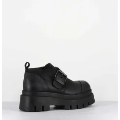 Chaussures A Boucle Reglable En Cuir Noir Semelle Epaisse - 4005 Gas Nero