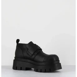 Chaussures A Boucle Reglable En Cuir Noir Semelle Epaisse - 4005 Gas Nero