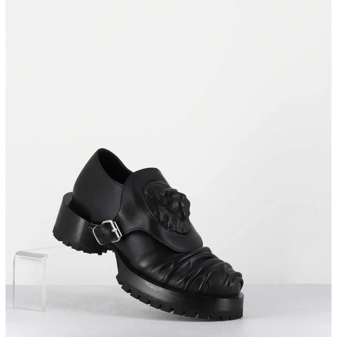 Chaussures En Cuir A Tete De Lion & Talon Cylindrique - Lion Nappa Nero