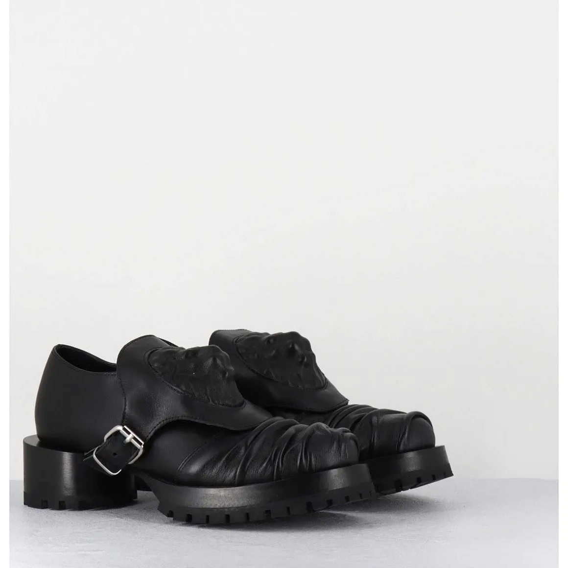 Chaussures En Cuir A Tete De Lion & Talon Cylindrique - Lion Nappa Nero