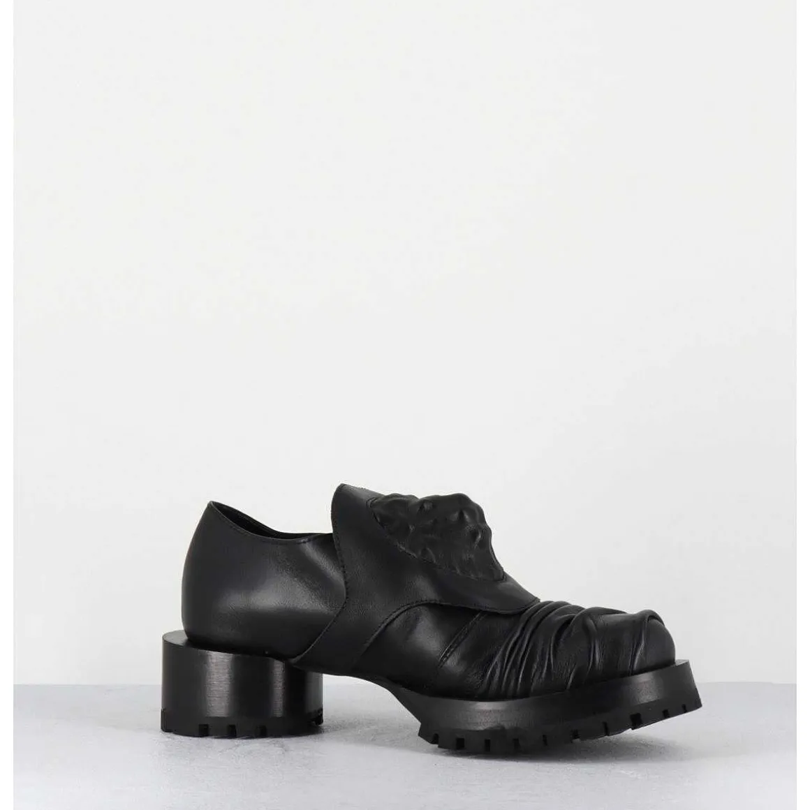 Chaussures En Cuir A Tete De Lion & Talon Cylindrique - Lion Nappa Nero