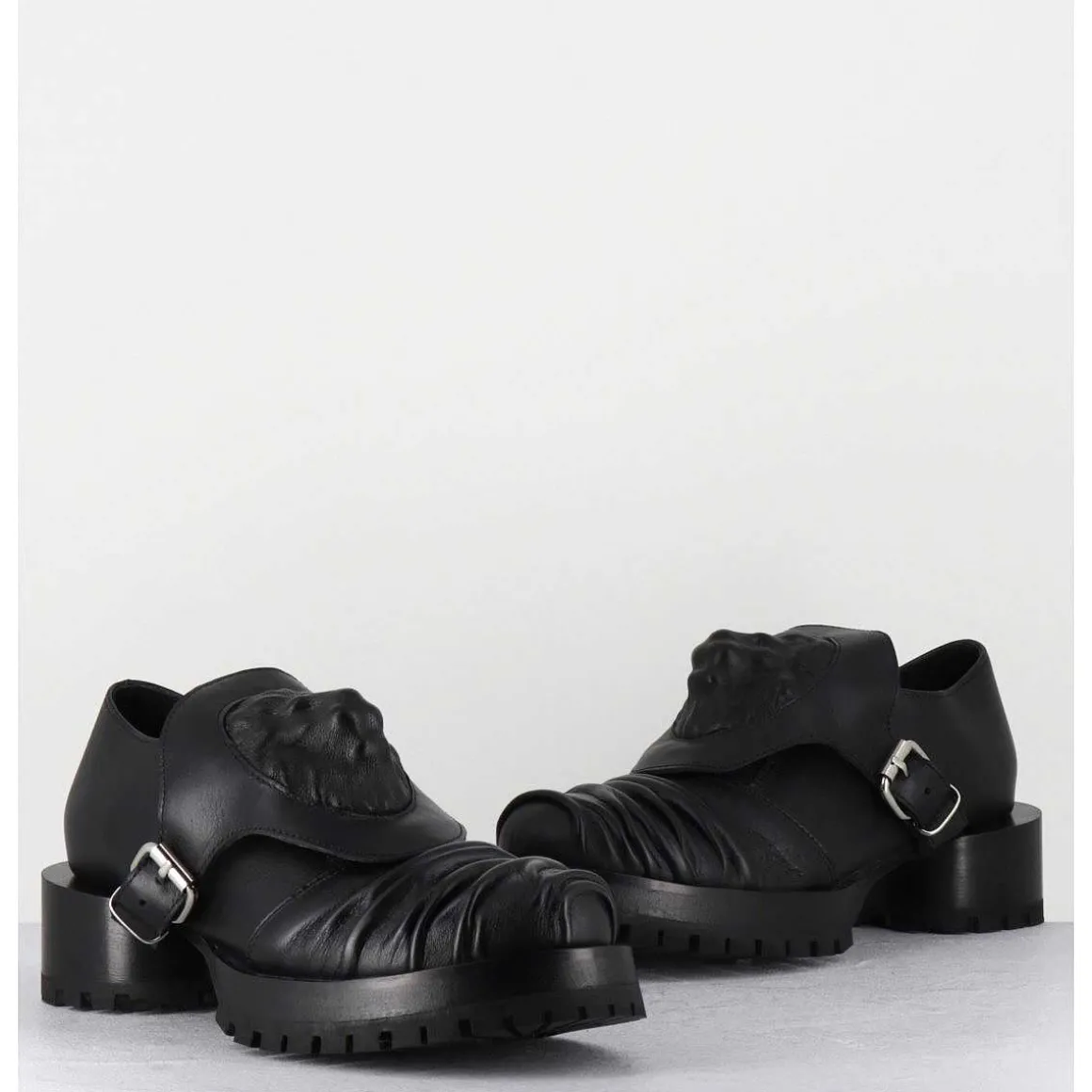 Chaussures En Cuir A Tete De Lion & Talon Cylindrique - Lion Nappa Nero