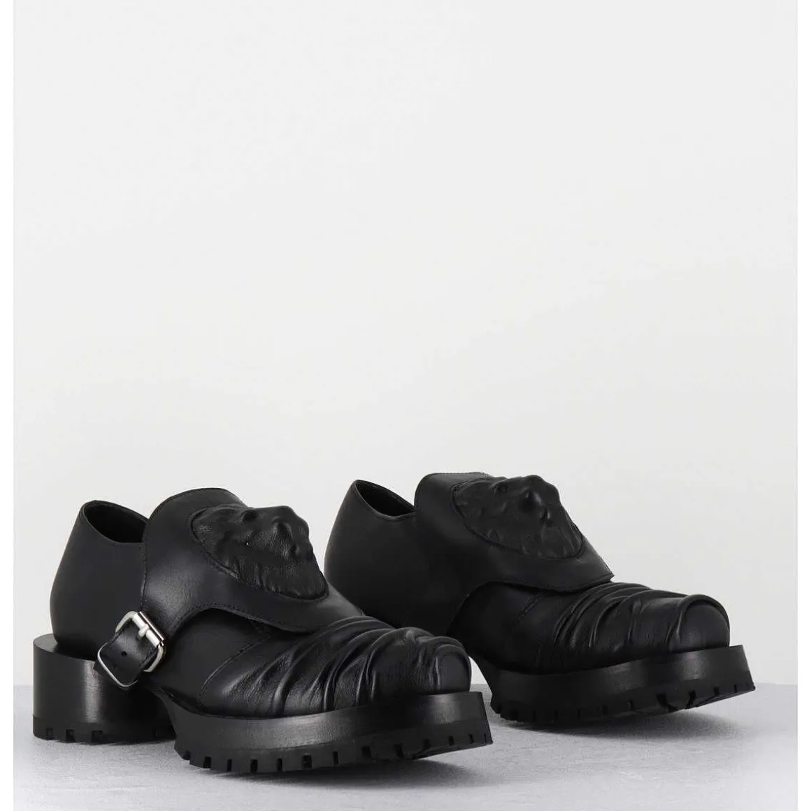 Chaussures En Cuir A Tete De Lion & Talon Cylindrique - Lion Nappa Nero