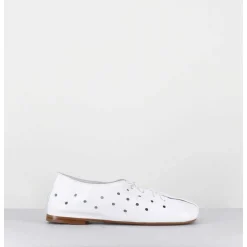 Chaussures Minimalistes A Lacets En Cuir Blanc Perfore - Ab4651 Nappato Bianco