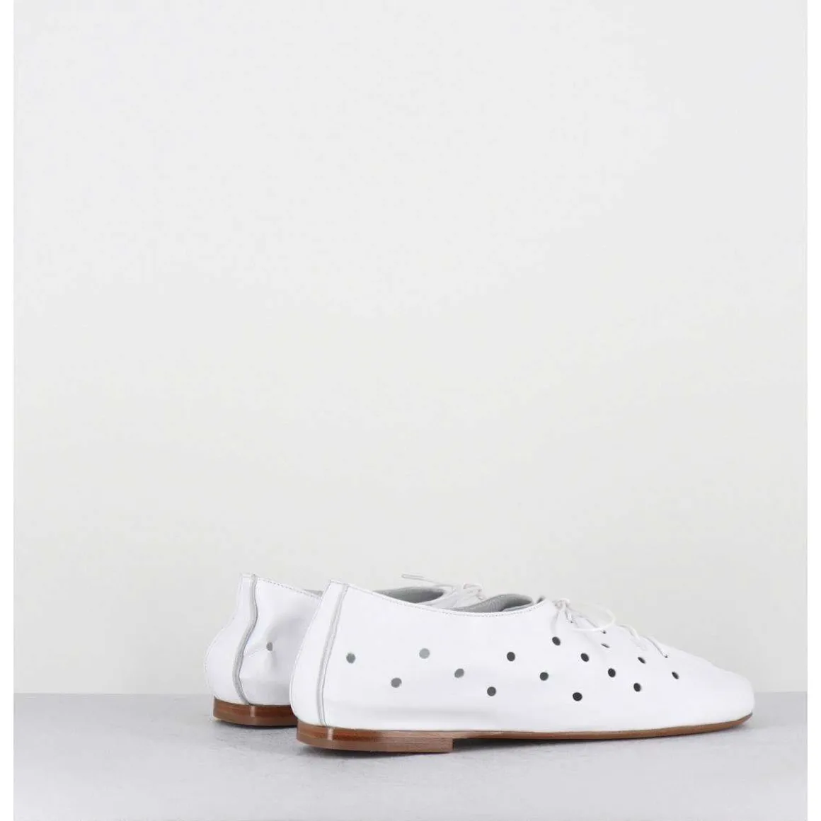 Chaussures Minimalistes A Lacets En Cuir Blanc Perfore - Ab4651 Nappato Bianco
