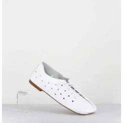 Chaussures Minimalistes A Lacets En Cuir Blanc Perfore - Ab4651 Nappato Bianco