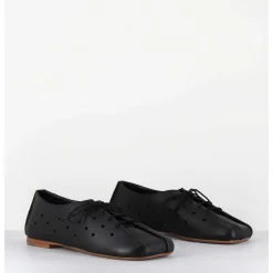 Chaussures Minimalistes A Lacets En Cuir Noir Perfore - Ab4651 Nappato Nero