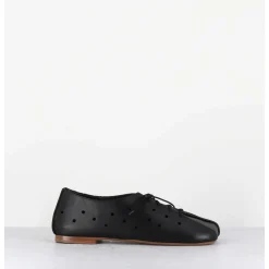 Chaussures Minimalistes A Lacets En Cuir Noir Perfore - Ab4651 Nappato Nero