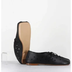 Chaussures Minimalistes A Lacets En Cuir Noir Perfore - Ab4651 Nappato Nero