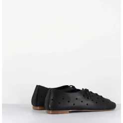 Chaussures Minimalistes A Lacets En Cuir Noir Perfore - Ab4651 Nappato Nero