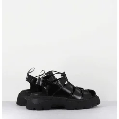 Chaussures Multi-Brides & Elastique Cuir Noir - Eunice Black Sandals