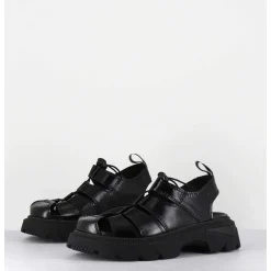 Chaussures Multi-Brides & Elastique Cuir Noir - Eunice Black Sandals